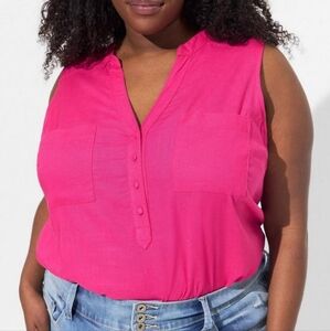 Torrid Size 0 Harper Linen Pullover Top Pink Peacock